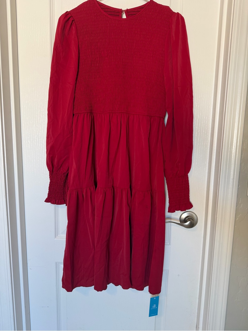 Cupshe Red Long-Sleeve Smocked Tiered Dress